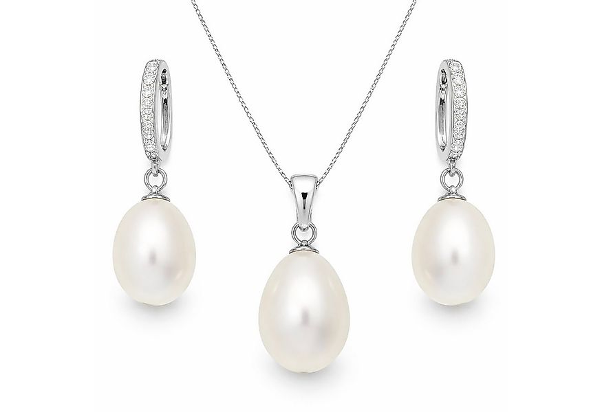 LÖB Ohrring und Ketten Set Schmuckset 925 Silber Zirkonia Zuchtperle Perlen günstig online kaufen