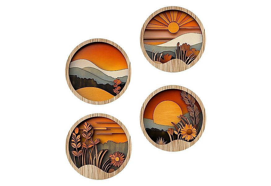 Refttenw Wanddekoobjekt Holz Boho Deko Dekoobjekt rund Ø20cm Wanddeko 4 St, günstig online kaufen