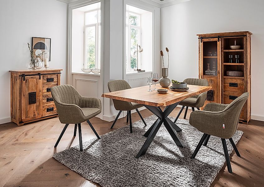 Indoormöbelset Diningsessel Matera green & Tisch Catania Gestell Cross günstig online kaufen