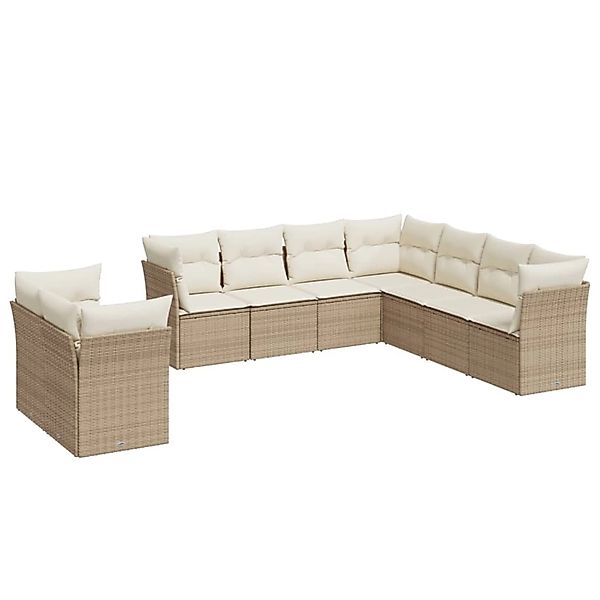 vidaXL 9-Tlg Garten-Sofagarnitur mit Kissen Beige Poly Rattan 3217838 günstig online kaufen
