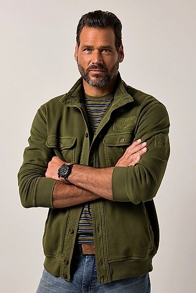 JP1880 Fleecejacke Sweatjacke Stehkragen Badges Vintage Look günstig online kaufen