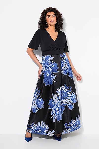 Ulla Popken Abendkleid Maxikleid Ausbrenner-Rock V-Ausschnitt günstig online kaufen