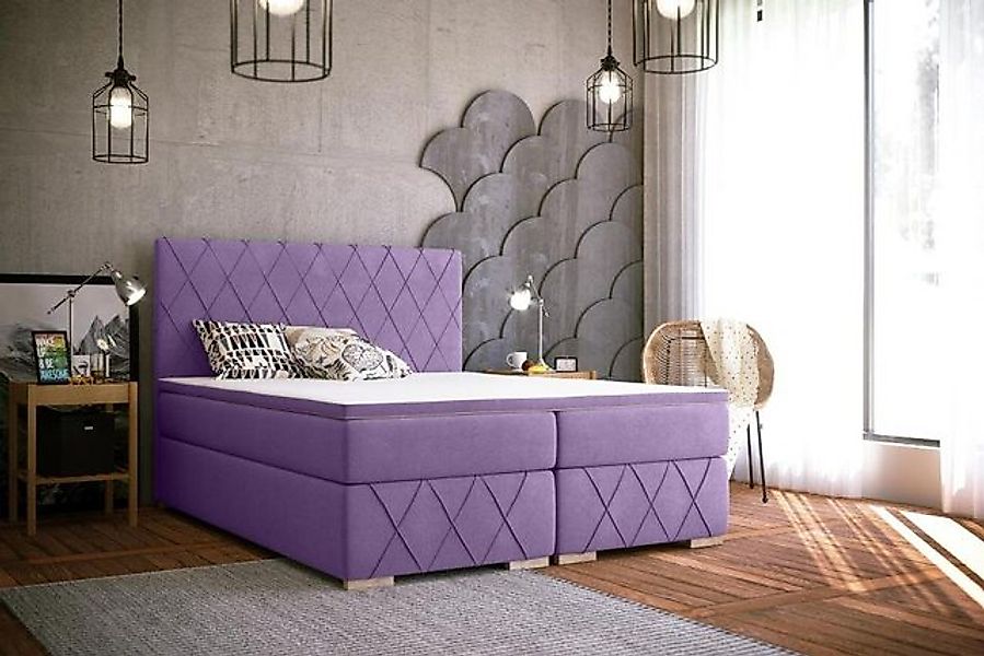 JVmoebel Bett Komplett Set Matratze & Topper Boxspring Bett Lila Polster 18 günstig online kaufen