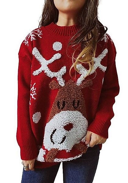 YRIIOMO Strickpullover Gemütlicher Damen Pullover mit weihnachtlichem Renti günstig online kaufen