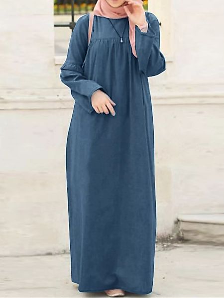 Lässiger einfarbiger Rundhalsausschnitt Plus Größe Demin Maxi Kleid günstig online kaufen