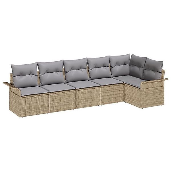 vidaXL Loungesofa 6-teiliges Garten Sofa Set mit Kissen Beige Poly Rattan, günstig online kaufen