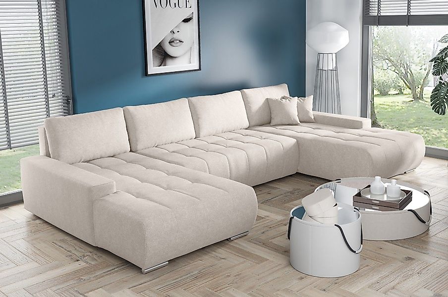 Compleo Ecksofa mit Schlaffunktion aus Velourstoff günstig online kaufen