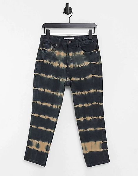 Topshop – Jeans mit geradem Bein und Batikmuster in Schwarz günstig online kaufen