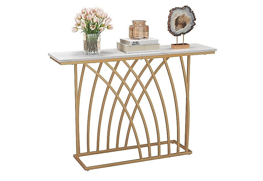 COSTWAY Konsolentisch, schmal, geometrischer Metallrahmen, Marmor, 120cm go günstig online kaufen