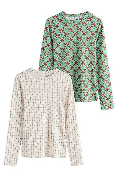 Next Langarmshirt Gerippte Tops im 2er-Pack, Weihnachtsschleife (2-tlg) günstig online kaufen