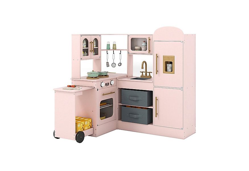 COSTWAY Spielküche Holz, Eckküche mit ausziehbarer Arbeitsplatte, Kühlschra günstig online kaufen