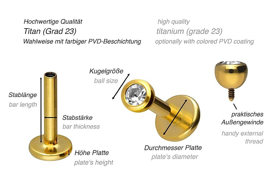 PIERCINGLINE Piercing-Set Titan Labret mit Innengewinde günstig online kaufen