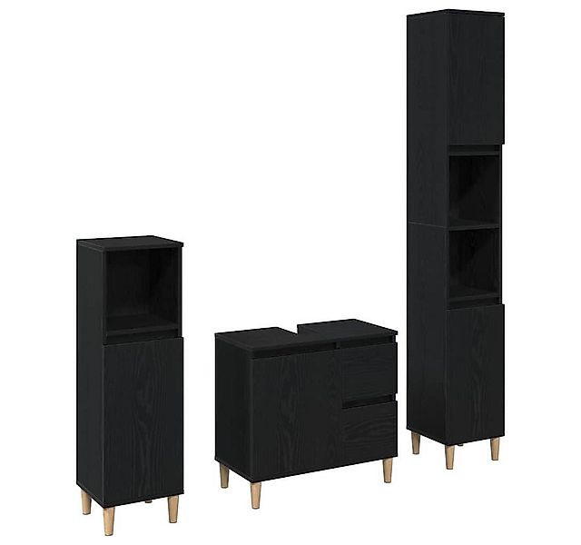 vidaXL Badezimmer-Set Badezimmermöbel-Set Wandmontiert 3 pcs Schwarz Eichen günstig online kaufen