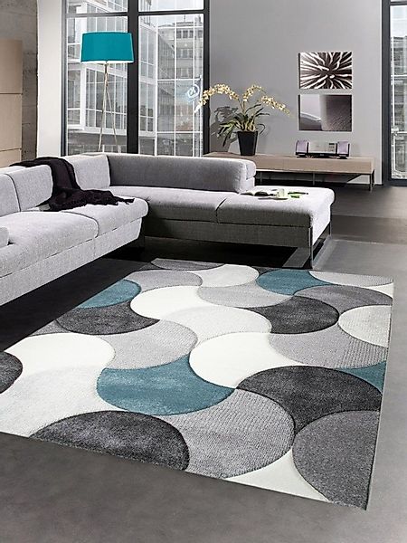 Carpetia Teppich Designer Teppich Wohnzimmerteppich Kurzflor Tropfen türkis günstig online kaufen