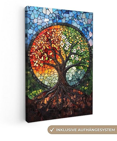 OneMillionCanvasses® Leinwandbild Baum - Jahreszeiten - Mosaik - Berge, Fot günstig online kaufen