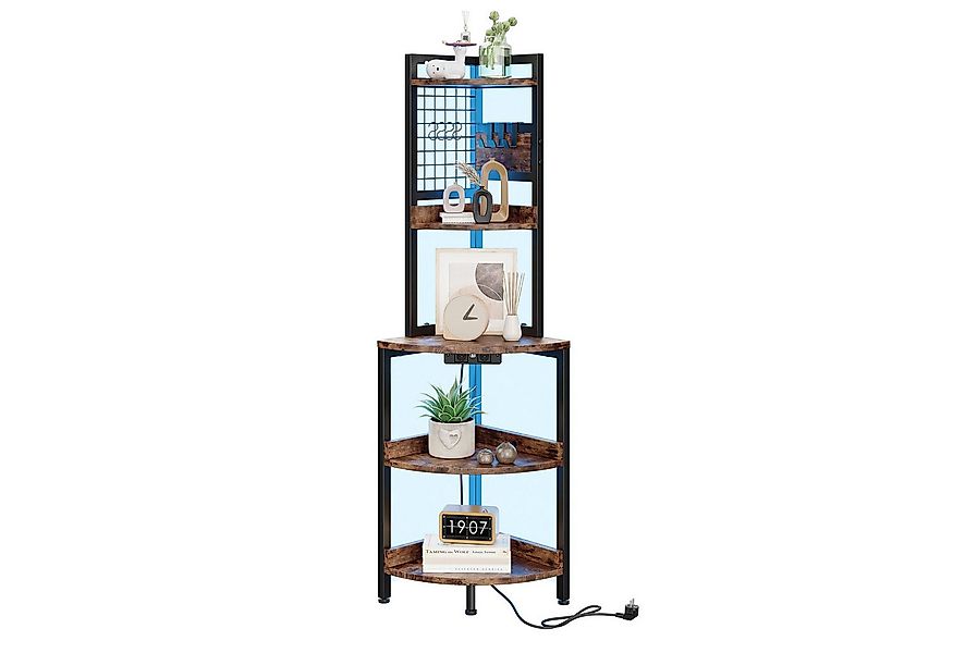 YOLEO Eckregal 5 Ebenen mit Steckdosen und LED Beleuchtung 40x40x152cm günstig online kaufen