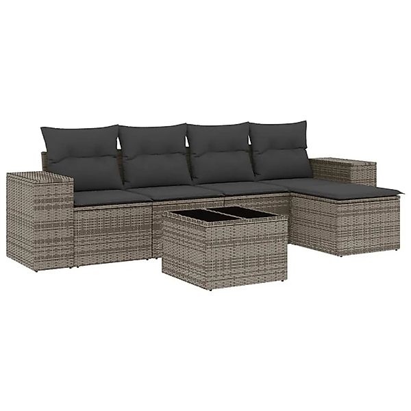 vidaXL 6-Tlg Garten-Sofagarnitur mit Kissen Grau Poly Rattan 3222499 günstig online kaufen