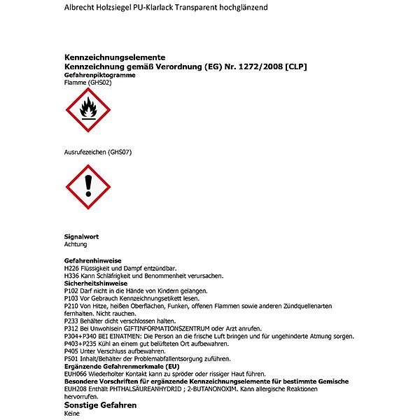 Albrecht Holzsiegel PU-Klarlack Transparent hochglänzend 2,5, günstig online kaufen