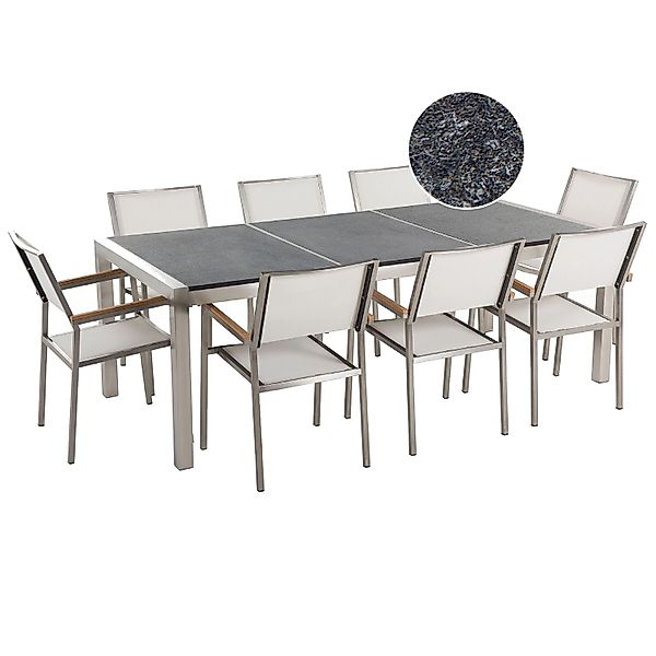Beliani Gartentisch Set GROSSETO Grau Weiss Silber 100x220x87 günstig online kaufen