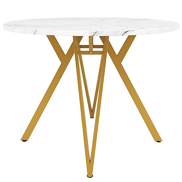 Runder Esstisch für 4 Personen, MDF Tischplatte, 100x100x76 cm, Weiß+Gold günstig online kaufen