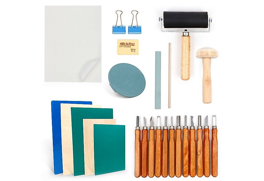 OSTWOLKE Taschenmesser Lino-Schneid und Druckset Blockdruck Starter Kit mit günstig online kaufen