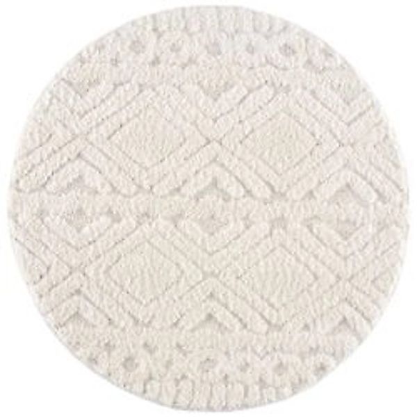payé Teppich Nara-3382 Hochflor 200x200 cm Rund Pastell-Creme Boho-Rautenmu günstig online kaufen