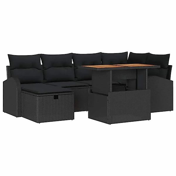 vidaXL Garten-Sofa-Set mit Kissen 7-Tlg Schwarz Poly Rattan 3359971 günstig online kaufen