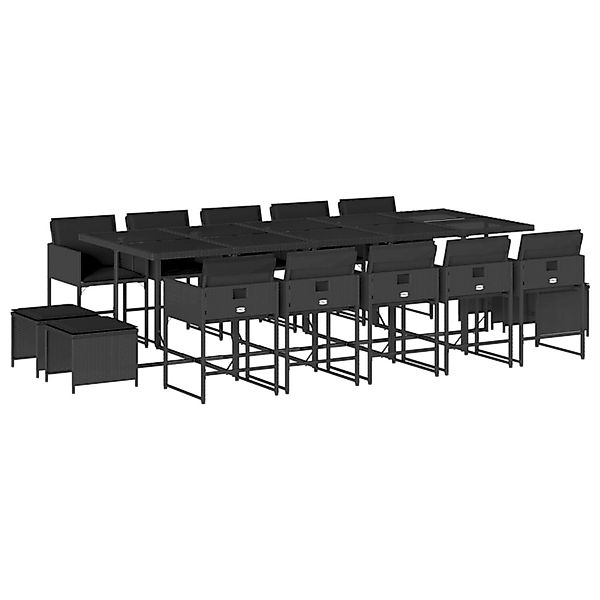 vidaXL 15-Tlg Garten-Essgruppe mit Kissen Schwarz Poly Rattan 3211351 günstig online kaufen