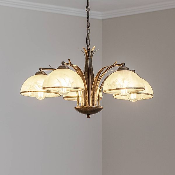 Kronleuchter Korfu, 5-flg., Ø 68 cm, goldfarben antik günstig online kaufen