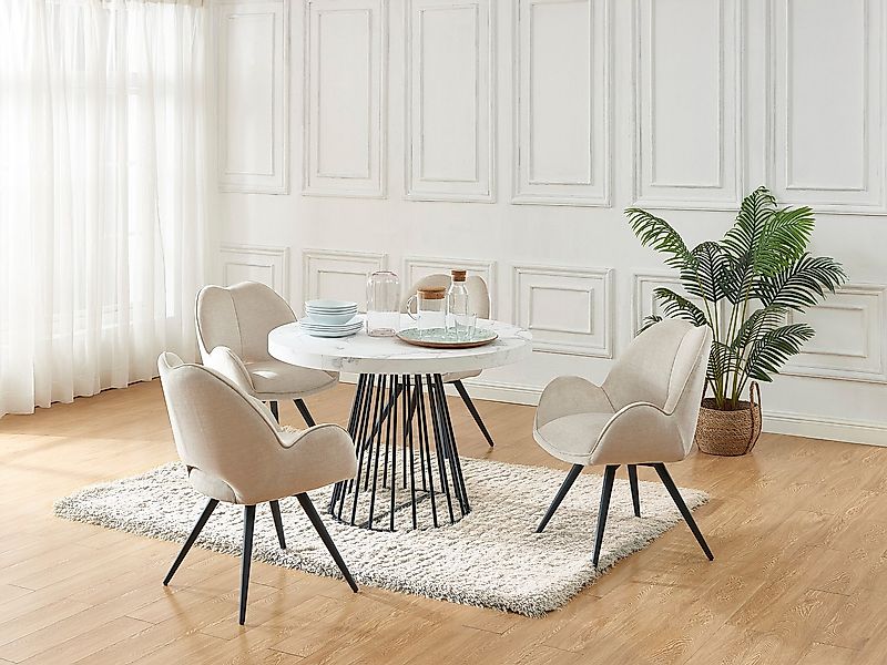 Esstisch ausziehbar - 2 bis 12 Personen - MDF & Stahl - Marmor-Optik Weiß & günstig online kaufen