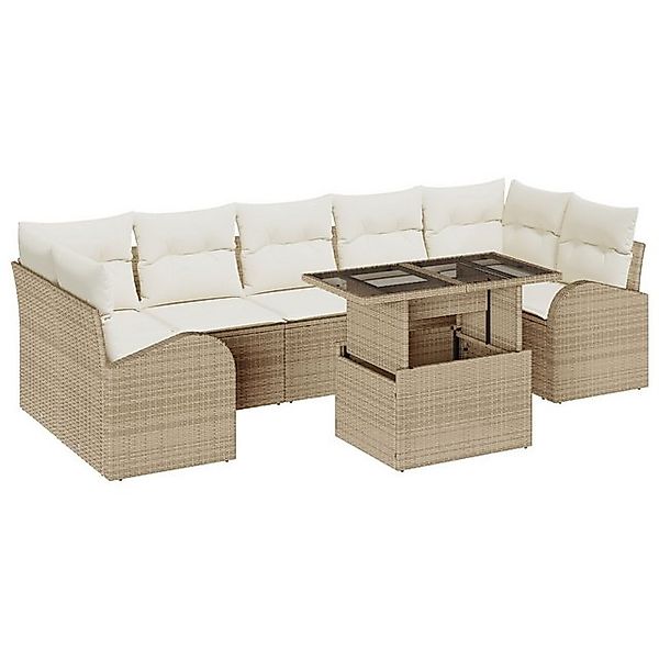 vidaXL Loungesofa 8-teilige Garten Sofaset mit Kissen Beige Poly Rattan, 8 günstig online kaufen