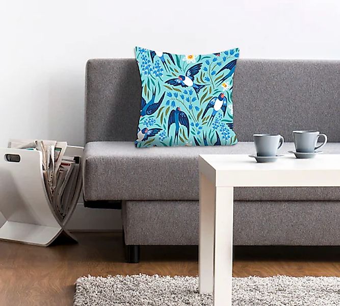 queence Dekokissen »Aila«, Kissenhülle,Blaue Kolibris,Vögel,Naturmotiv,Farb günstig online kaufen