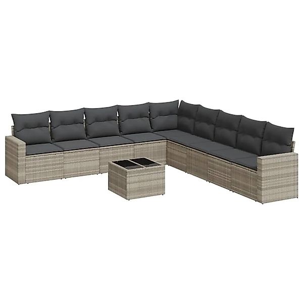 vidaXL 10-Tlg Garten-Sofagarnitur mit Kissen Hellgrau Poly Rattan 3251439 günstig online kaufen