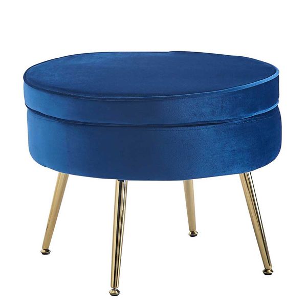 Polsterhocker Samt Blau mit Vierfußgestell aus Metall Goldfarben günstig online kaufen