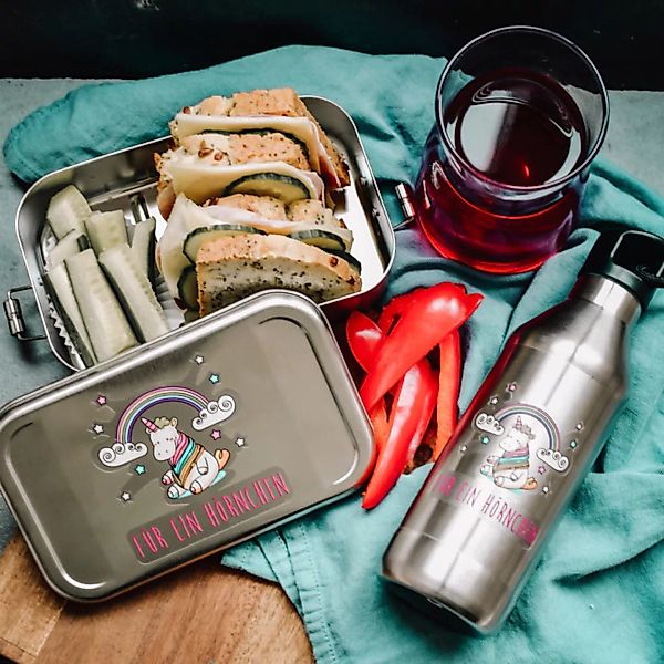 Edelstahl Set Lunchbox & Trinkflasche Hörnchen günstig online kaufen
