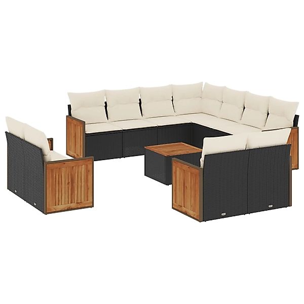 vidaXL 12-Tlg Garten-Sofagarnitur mit Kissen Schwarz Poly Rattan 3260586 günstig online kaufen