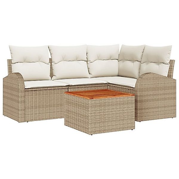 vidaXL Loungesofa 5-teiliges Garten-Sofa-Set mit Kissen Beige Poly-Rattan, günstig online kaufen