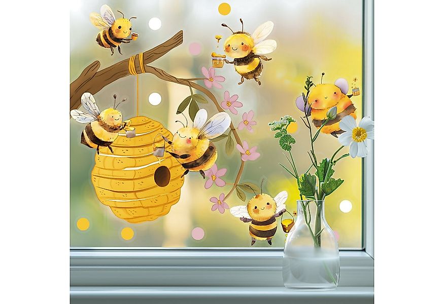 Sunnywall Fensterdekoration wiederverwendbares Fensterbild Bienen auf Honig günstig online kaufen