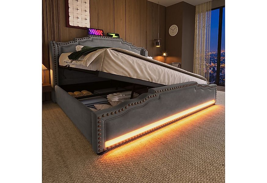 TavilaEcon Boxspringbett Doppelbett mit Stauraum, LED-Beleuchtung und USB-C günstig online kaufen