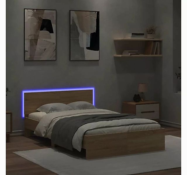 furnicato Bettgestell mit Kopfteil LED-Beleuchtung Sonoma-Eiche 135x190cm ( günstig online kaufen