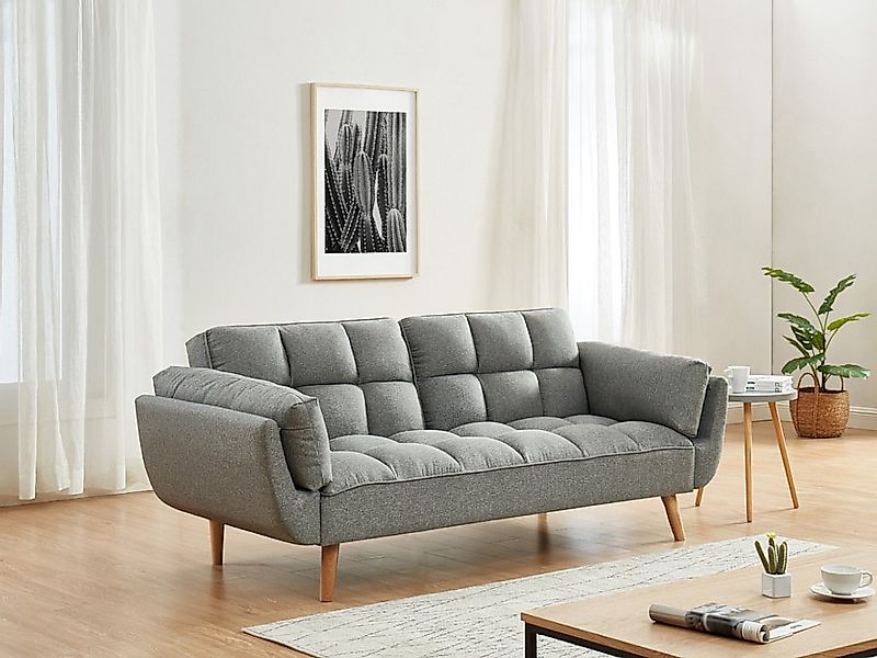 Schlafsofa Klappsofa 3-Sitzer - Stoff - Grau meliert - LOELINE günstig online kaufen