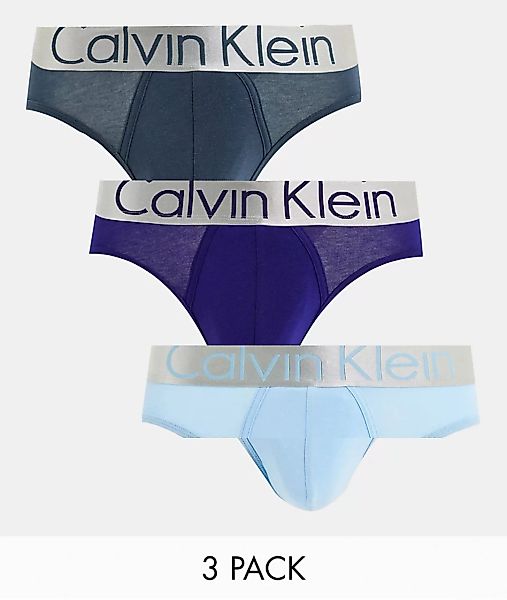 Calvin Klein – Hüftslips in Schwarz mit kontrastierendem Bund in Grau, Blau günstig online kaufen