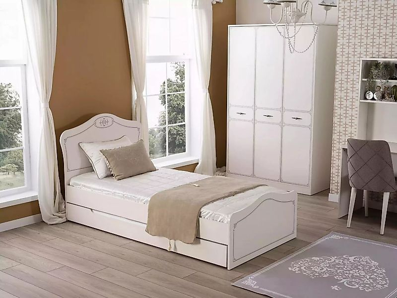 JVmoebel Bett Ausziehbares Bett Funktionsbett Kinderbett Bettrahmen Weiß Ho günstig online kaufen
