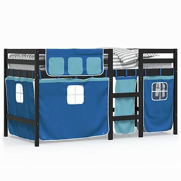 vidaXL Kinderbett Kinderhochbett mit Vorhängen Blau 90x190 cm Massivholz Ki günstig online kaufen