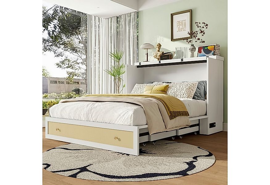 Flieks Schrankbett Umwandelbares Holzbett 140x200cm mit Schublade und Aufla günstig online kaufen