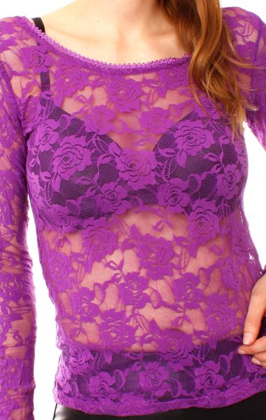 Muse Spitzentop Langarm Spitzenshirt transparent mit günstig online kaufen