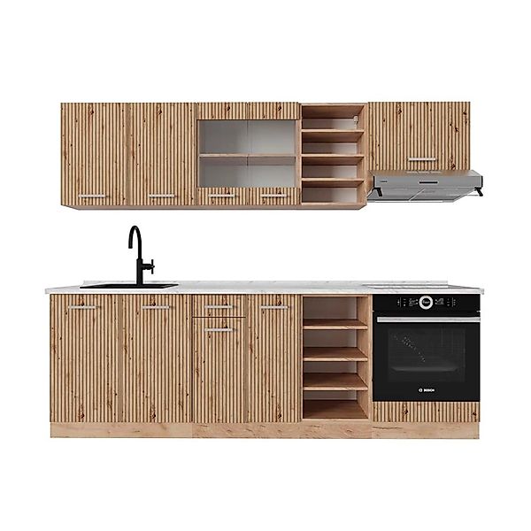 Vicco R-Line Küchenzeile Artisan-Eiche/Goldkraft Eiche 240 cm AP Marmor günstig online kaufen