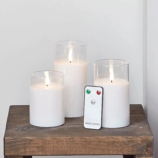 TruGlow® LED Kerzen Trio weiß in Gläsern mit Fernbedienung günstig online kaufen