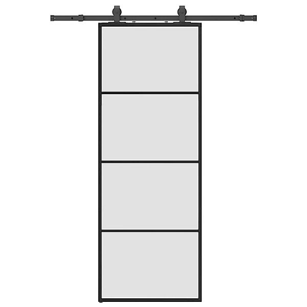 vidaXL Schiebetür mit Beschlag Schwarz 76x205 cm ESG-Glas 3375907 günstig online kaufen
