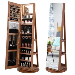 COSTWAY Schmuckschrank mit Ganzkörperspiegel & LED günstig online kaufen